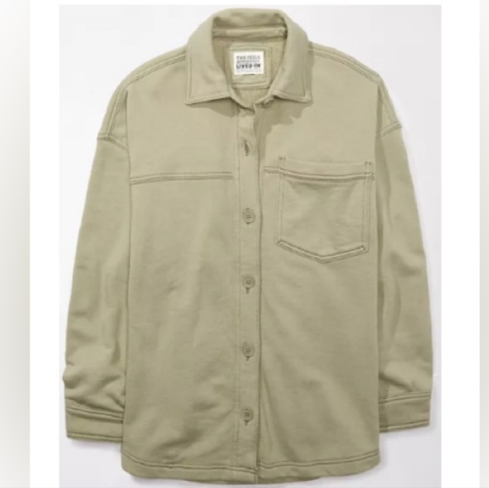 Ae Green Oversized Button Down Shacket Loungewear… - image 1